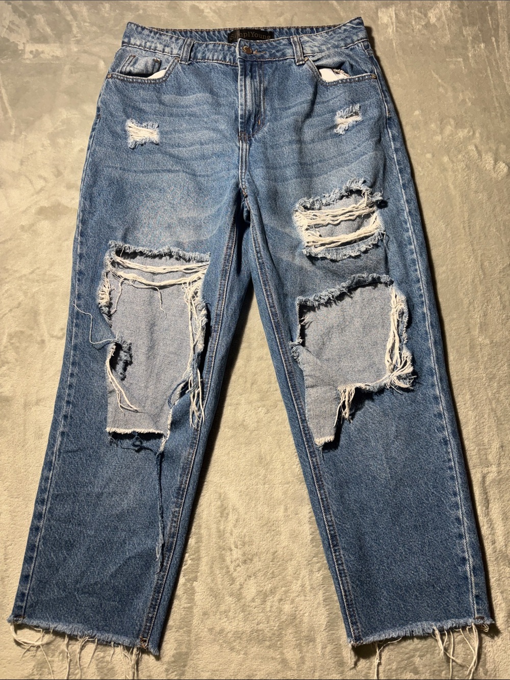 SimplYoung Women’s Jeans Size 9 Distressed Ripped Raw Hem Cropped‎ Y2K Grunge